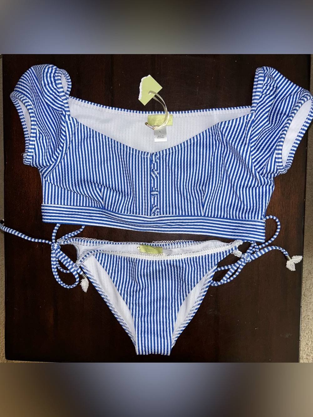 NWT Noblesse Oblige Seersucker Bikini 2-Piece Swimsuit Womens Large